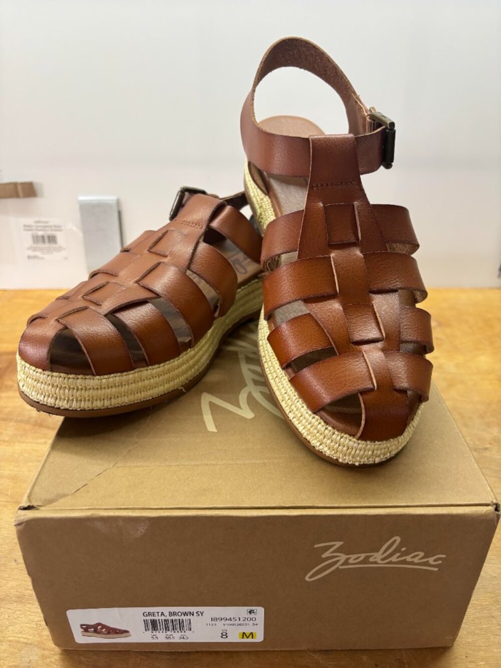 Zodiac Greta Brown Leather Espadrille Platform Fisherman Sandals - like new